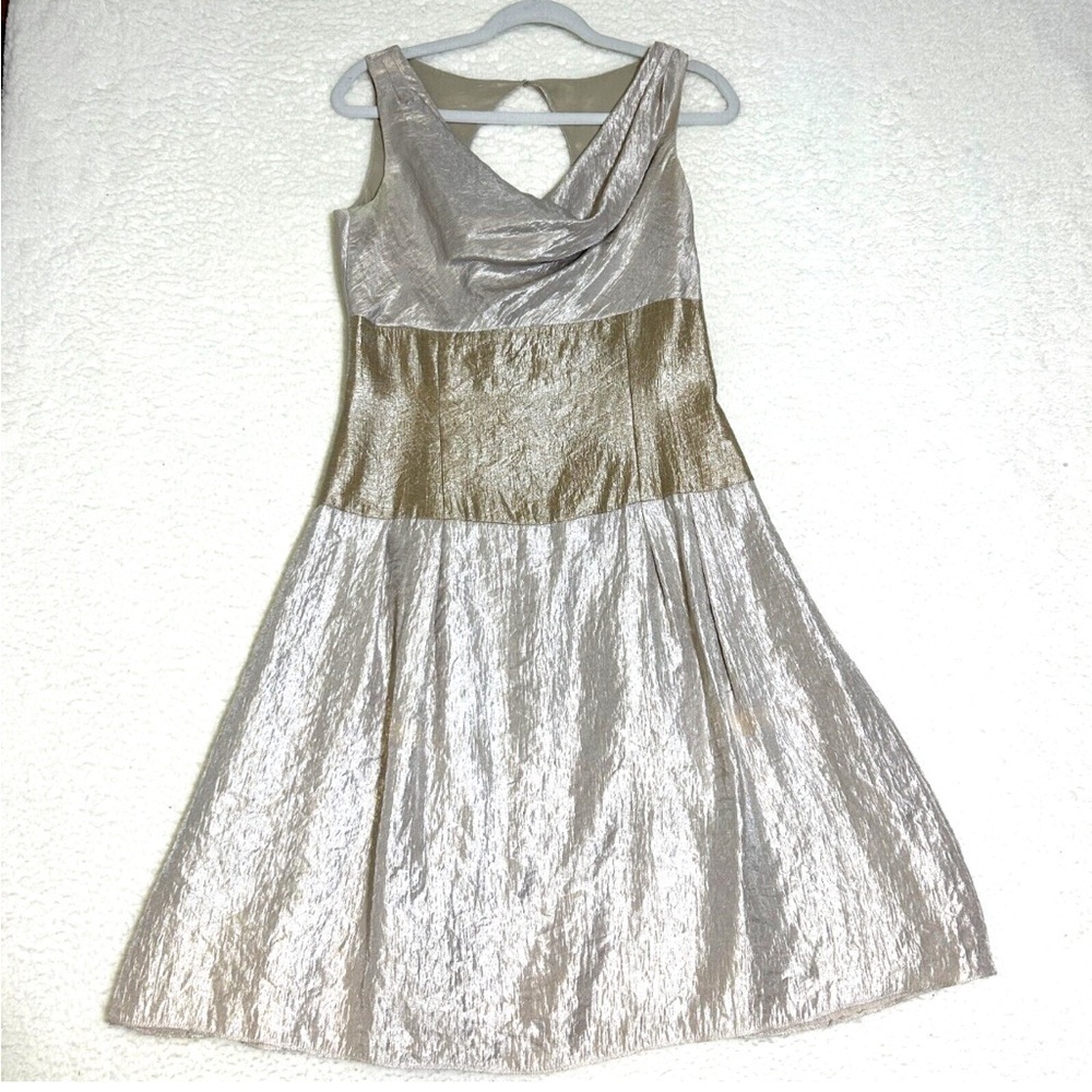 ADRIANNE PAPELL CHAMPAGNE SHIMMERY METALLIC SLEEVELESS COCKTAIL/PARTY DRESS